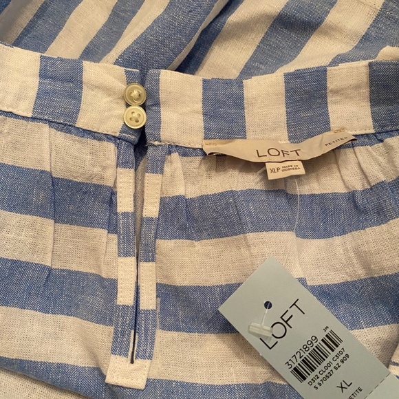 Breezy Blue & White Striped XL Petite Linen LOFT Sleeveless Peplum Top - Picture 6 of 8